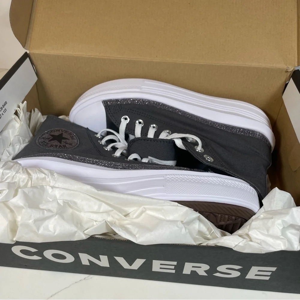 Converse Glitter Patch High-Tops Gray/White Kids Size 6 – Brand‎ New with Box